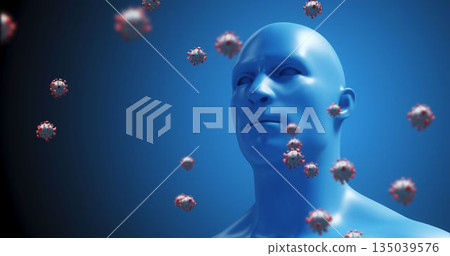 Covid-19 cells against human head model 135039576