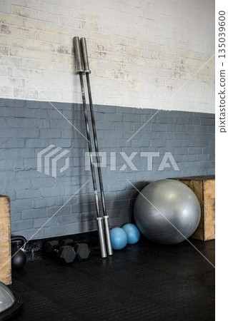 Exercise equipment in fitness studio Exercise equipment in fitness studio 135039600