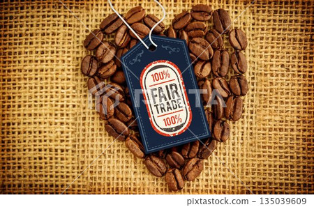 Quality tag over heart shape coffee beans 135039609