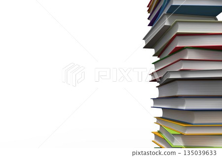 Flat design illustration showing multicolor hardcover book stack on white background, copy space 135039633