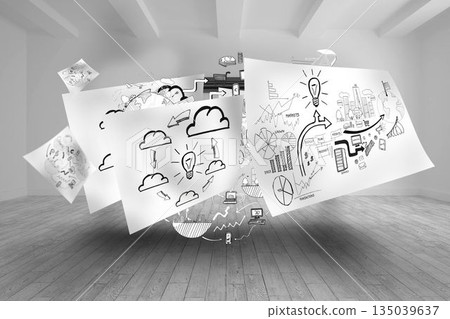 Sheets with graphics in bright room 135039637