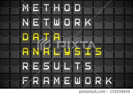 Data analysis buzzwords on black mechanical board Data analysis buzzwords on black mechanical board 135039649