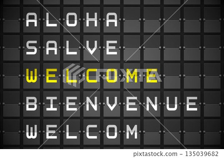 Welcome in languages on black mechanical board Welcome in languages on black mechanical board 135039682