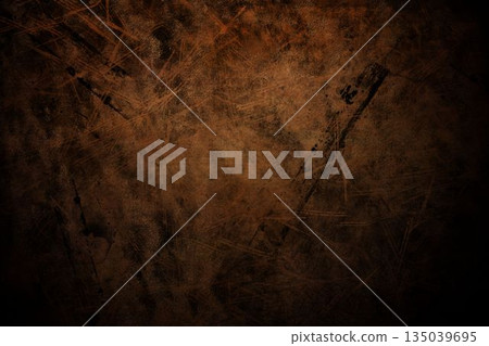 Close-up grungy scratched metal panel is being shown in flat design, featuring rust tones Close-up grungy scratched metal panel is being shown in flat design, featuring rust tones 135039695