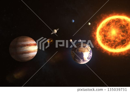 Composite image of solar system with sun Composite image of solar system with sun 135039731