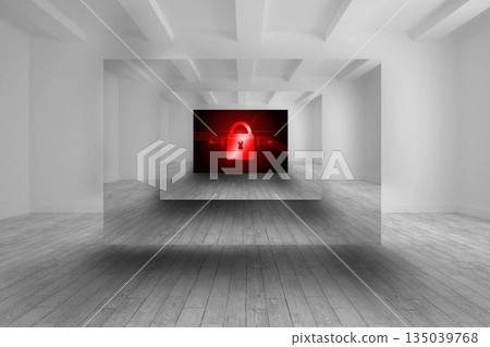 Room with picture of red lock 135039768