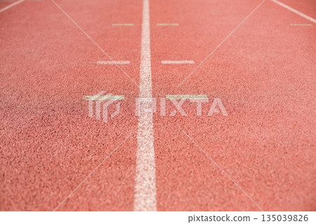 Flat design is showing close-up synthetic track surface with white line and yellow markers 135039826