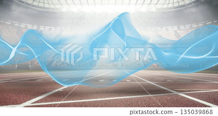 Blue trails over running track Blue trails over running track 135039868