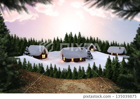 Digitally generated Cute village in the snow Digitally generated Cute village in the snow 135039875