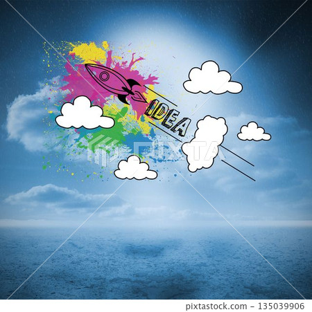 Idea rocket over blue countryside 135039906