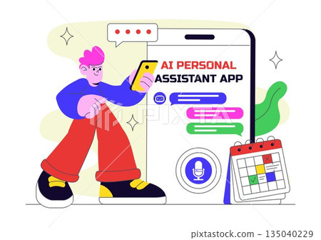 AI Personal Assistant App Vector Illustration Featuring Smart Digital Assistant Interface, Modern Mobile Technology, and Intelligent Automation 135040229