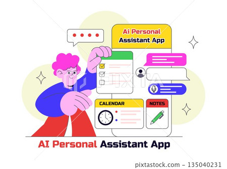 AI Personal Assistant App Vector Illustration Featuring Smart Digital Assistant Interface, Modern Mobile Technology, and Intelligent Automation 135040231