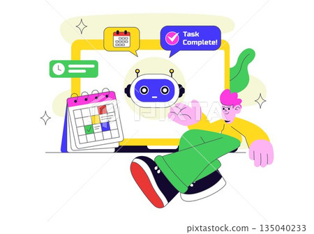 AI Personal Assistant App Vector Illustration Featuring Smart Digital Assistant Interface, Modern Mobile Technology, and Intelligent Automation 135040233