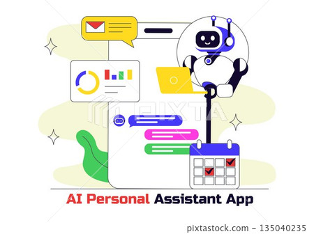 AI Personal Assistant App Vector Illustration Featuring Smart Digital Assistant Interface, Modern Mobile Technology, and Intelligent Automation AI Personal Assistant App Vector Illustration Featuring Smart Digital Assistant Interface, Modern Mobile Technology, and Intelligent Automation 135040235