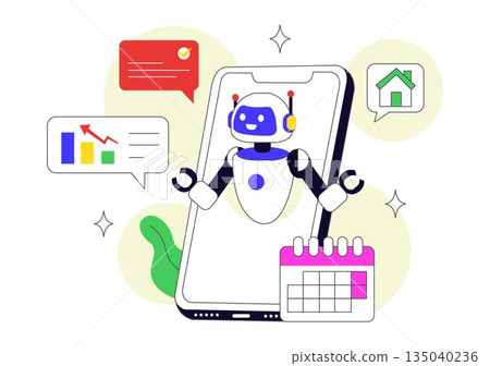 AI Personal Assistant App Vector Illustration Featuring Smart Digital Assistant Interface, Modern Mobile Technology, and Intelligent Automation 135040236
