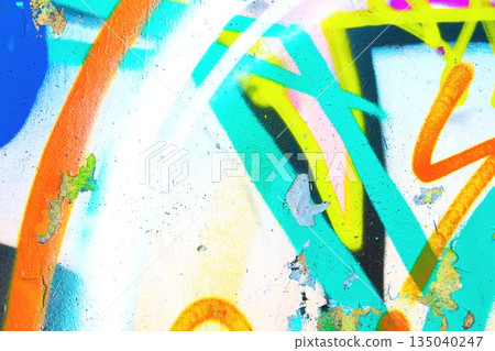 Abstract Graffiti Wall - Blue, Orange, Yellow, Turquoise. Urban Street Art Vibes, Neon 2000s Style 135040247