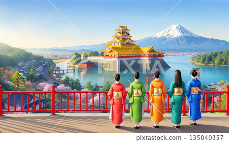 城堡、富士山和女人 2ig 城堡、富士山和女人 2ig 135040357