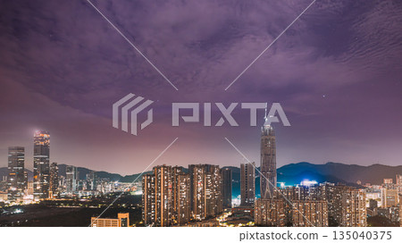 Shenzhen night skyline with central construction skyscraper Shenzhen night skyline with central construction skyscraper 135040375