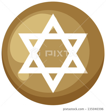 Gold Circle with White Star of David Symbol Gold Circle with White Star of David Symbol 135040396