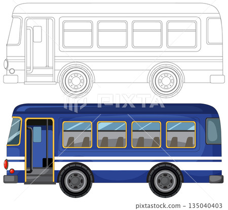 Blue City Bus Vector Illustration with Outline Version 135040403