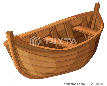 Wooden Rowboat Isolated Vector Illustration with Interior Detail Wooden Rowboat Isolated Vector Illustration with Interior Detail 135040406