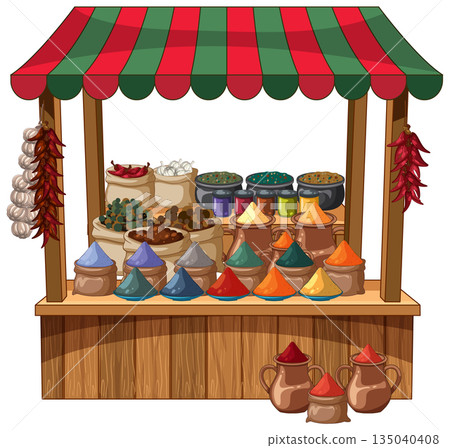 Traditional Middle Eastern Spice Market Stall Illustration 135040408