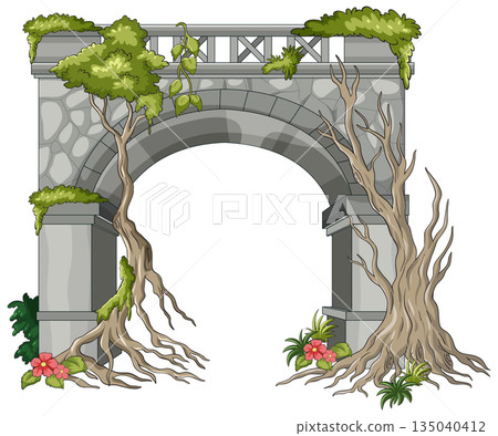Ancient Stone Arch Overgrown With Trees And Vines Ancient Stone Arch Overgrown With Trees And Vines 135040412