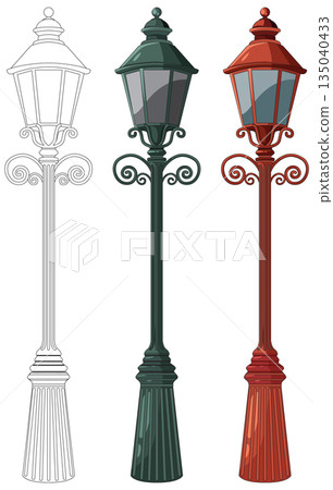 Vintage Street Lamp Vector Illustration in Three Color Variations Vintage Street Lamp Vector Illustration in Three Color Variations 135040433