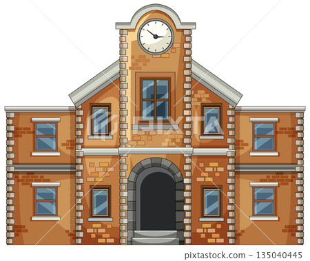 Old Brick Clock Tower Building Front Illustration Old Brick Clock Tower Building Front Illustration 135040445