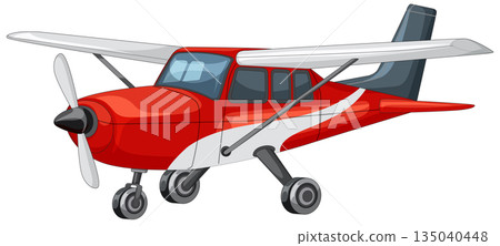 Red Single-Engine Propeller Airplane Side View Vector 135040448