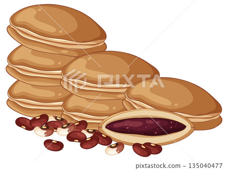 Stacked Dorayaki Pancakes with Red Bean Paste Filling 135040477