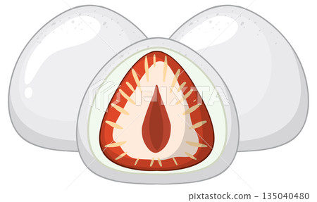 Strawberry Mochi Dessert Vector Illustration with Cross Section Strawberry Mochi Dessert Vector Illustration with Cross Section 135040480