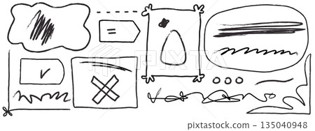 Hand Drawn Doodle Label Frames and UI Style Graphic Elements Collection 135040948