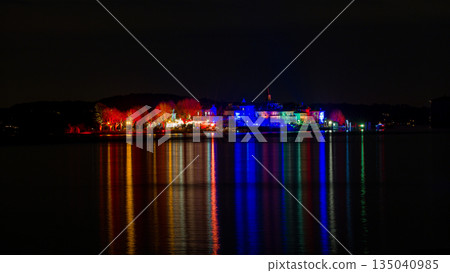 Night landscapes on an illuminated island on lake Maggiore Night landscapes on an illuminated island on lake Maggiore 135040985