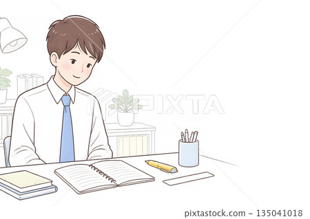 Exam taker, concentrate on studying, upper body, blank, flat 135041018