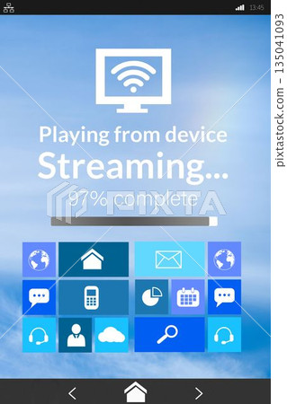 Various icons with text on device screen 135041093