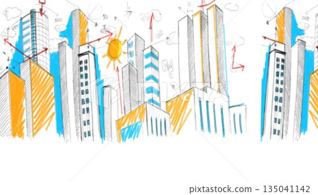 Digitally composite image of city skyline 135041142