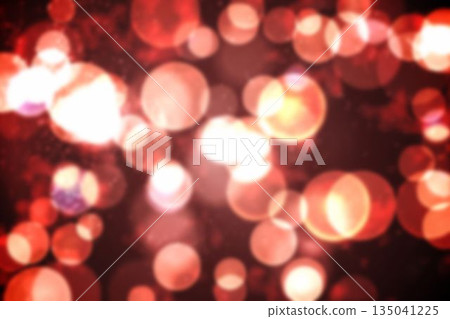 Glowing red-orange bokeh circles are floating in flat design over dark backdrop with light specks 135041225