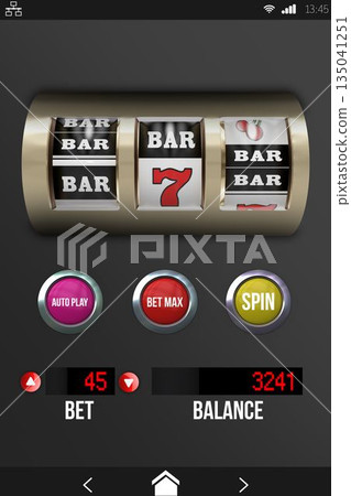 Slot machine with text and numbers on mobile display 135041251