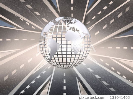 Digitally generated earth floating over streets 135041403