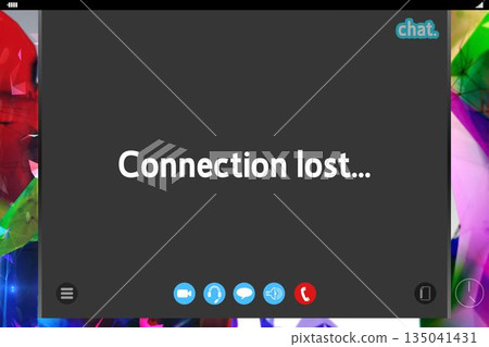Lost connection message is showing on dark flat UI panel, with chat logo, controls, vibrant shapes Lost connection message is showing on dark flat UI panel, with chat logo, controls, vibrant shapes 135041431