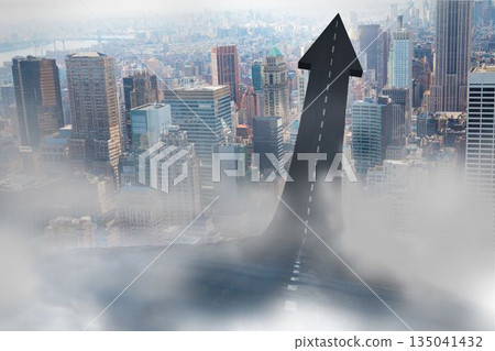 Road turning into an arrow in a city Road turning into an arrow in a city 135041432
