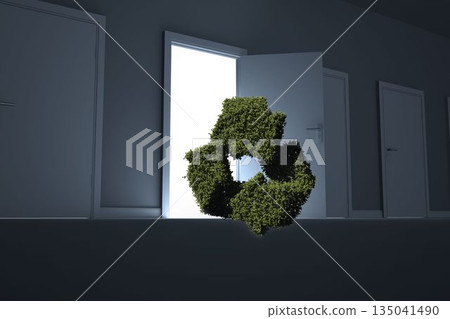 Recycling symbol against doors Recycling symbol against doors 135041490