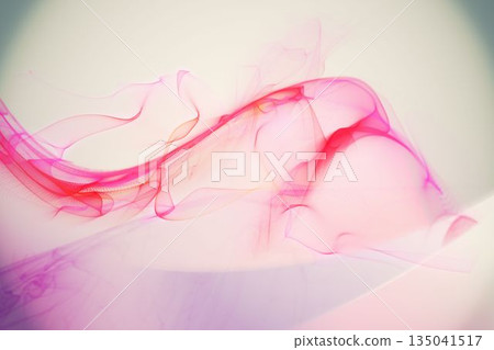 Swirling pink red meshed ribbon shapes flat design drifting over pale cream gradient background 135041517