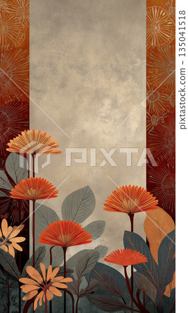 Floral art background with abstract botanical patterns copy space banner mockup 135041518