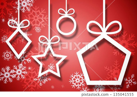 Hanging christmas decorations on red 135041555