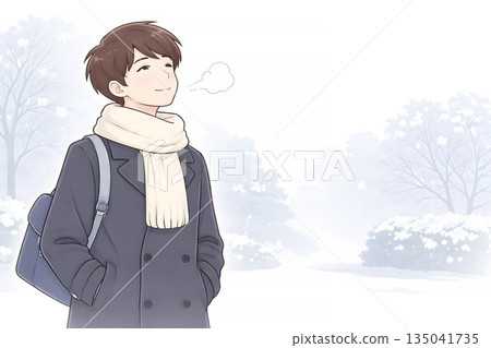 考試間隙，一名學生深吸一口氣。冬天。呼出的氣息蒼白。平坦。 135041735