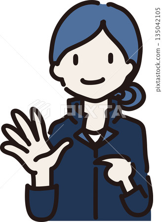 插圖描繪了一位身穿藏藍色制服的女工,她伸出手掌,似乎在提醒人們她所穿的服裝是什麼。 插圖描繪了一位身穿藏藍色制服的女工,她伸出手掌,似乎在提醒人們她所穿的服裝是什麼。 135042105