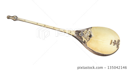 Watercolor Illustration of Traditional Dombra String Instrument Watercolor Illustration of Traditional Dombra String Instrument 135042146