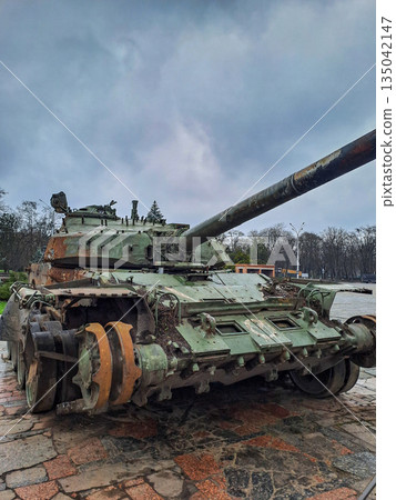 Russian tank destroyed by the Ukrainian army in Ukraine. War in Ukraine Russian tank destroyed by the Ukrainian army in Ukraine. War in Ukraine 135042147